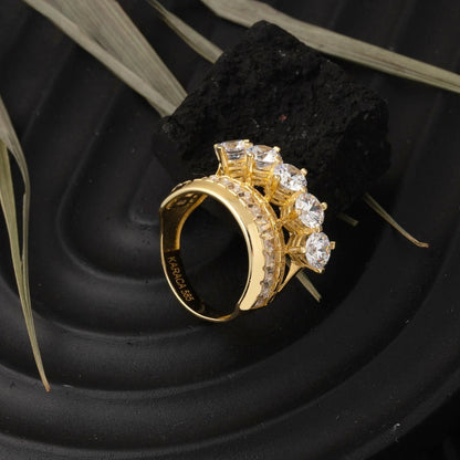 14K Yellow Gold Baguette Wedding Band Five Stone Cubic Zirconia Ring