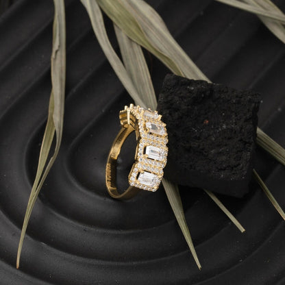 14K Yellow Gold Baguette Five Cubic Zirconia Ring