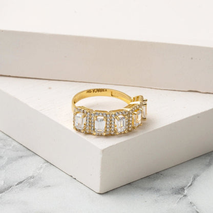 14K Yellow Gold Baguette Five Cubic Zirconia Ring