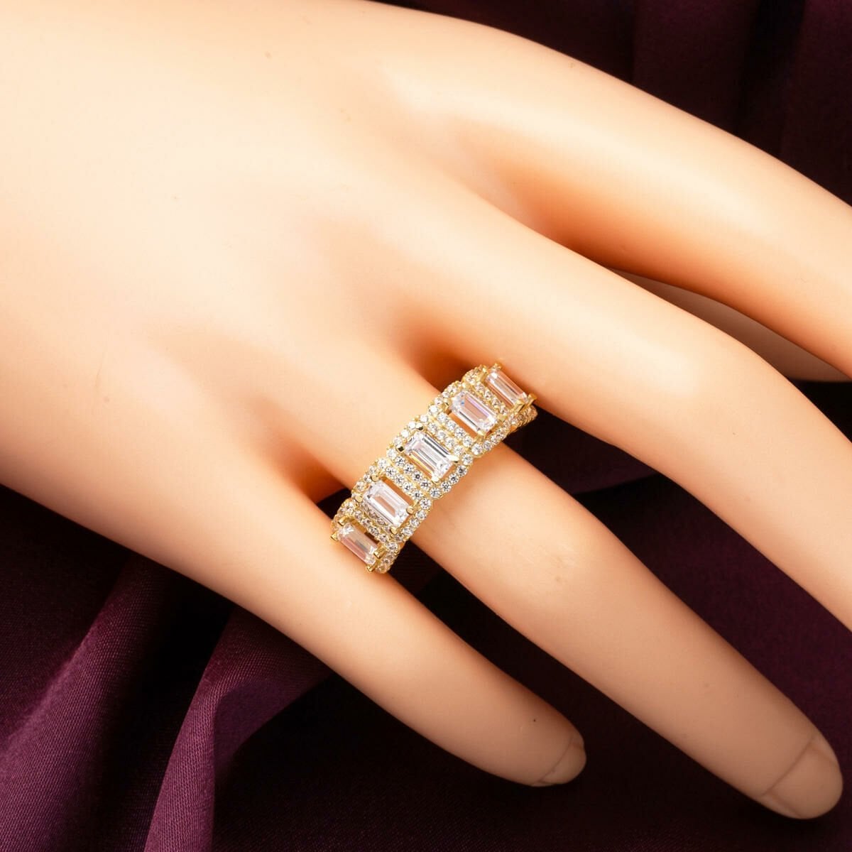 14K Yellow Gold Baguette Five Cubic Zirconia Ring