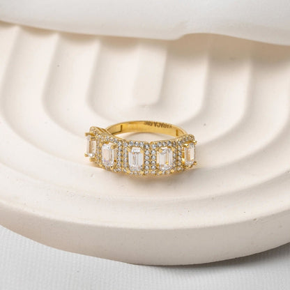 14K Yellow Gold Baguette Five Cubic Zirconia Ring