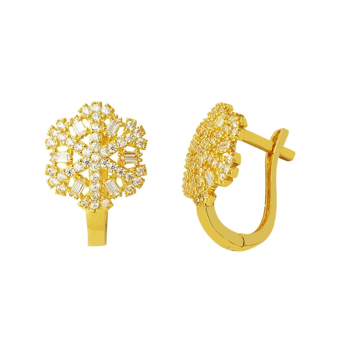 14K Yellow Gold Baguette Snowflake Cubic Zirconia Earrings