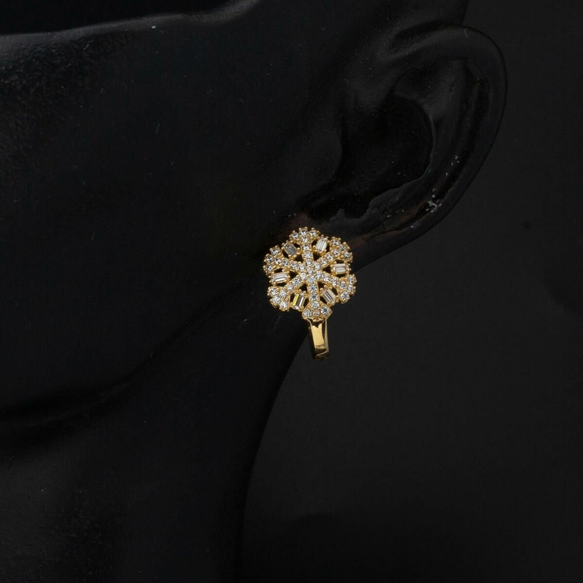 14K Yellow Gold Baguette Snowflake Cubic Zirconia Earrings