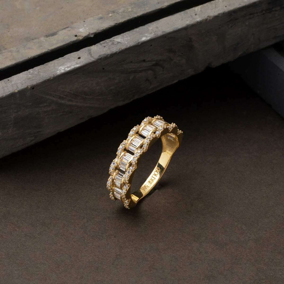 14K Yellow Gold Baguette Half Eternity Cubic Zirconia Ring (2.24 g)