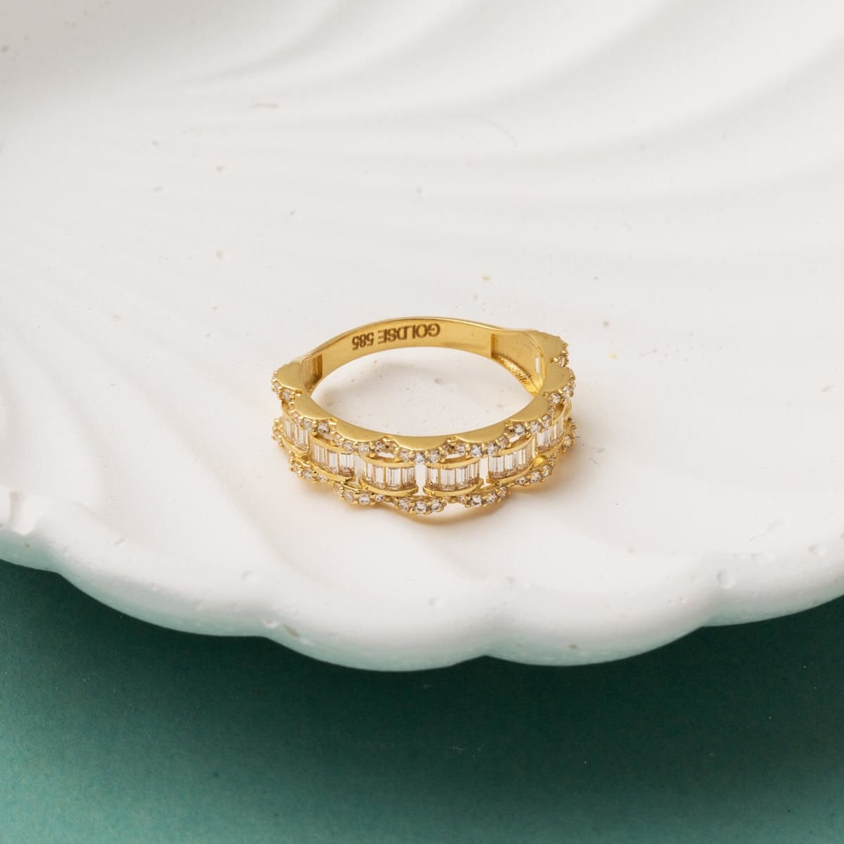 14K Yellow Gold Baguette Half Eternity Cubic Zirconia Ring (2.24 g)