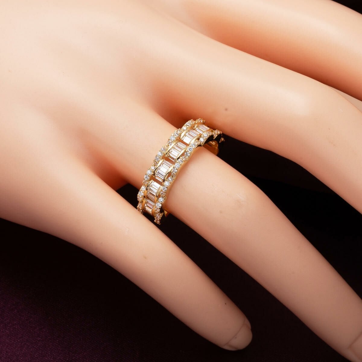 14K Yellow Gold Baguette Half Eternity Cubic Zirconia Ring (2.24 g)