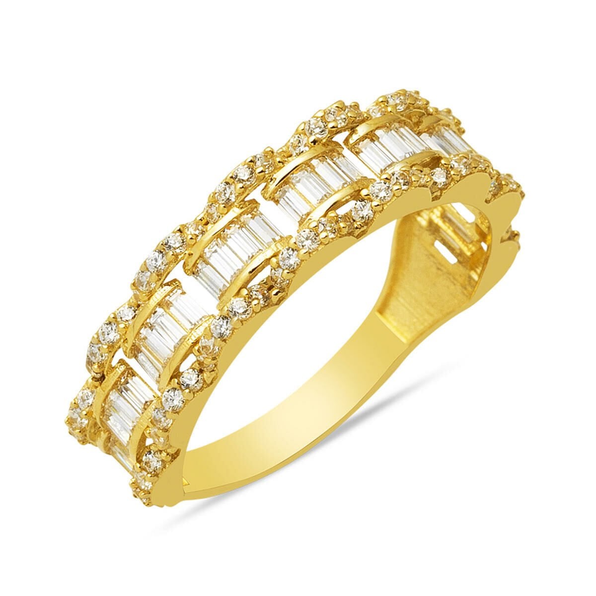 14K Yellow Gold Baguette Half Eternity Cubic Zirconia Ring (2.24 g)