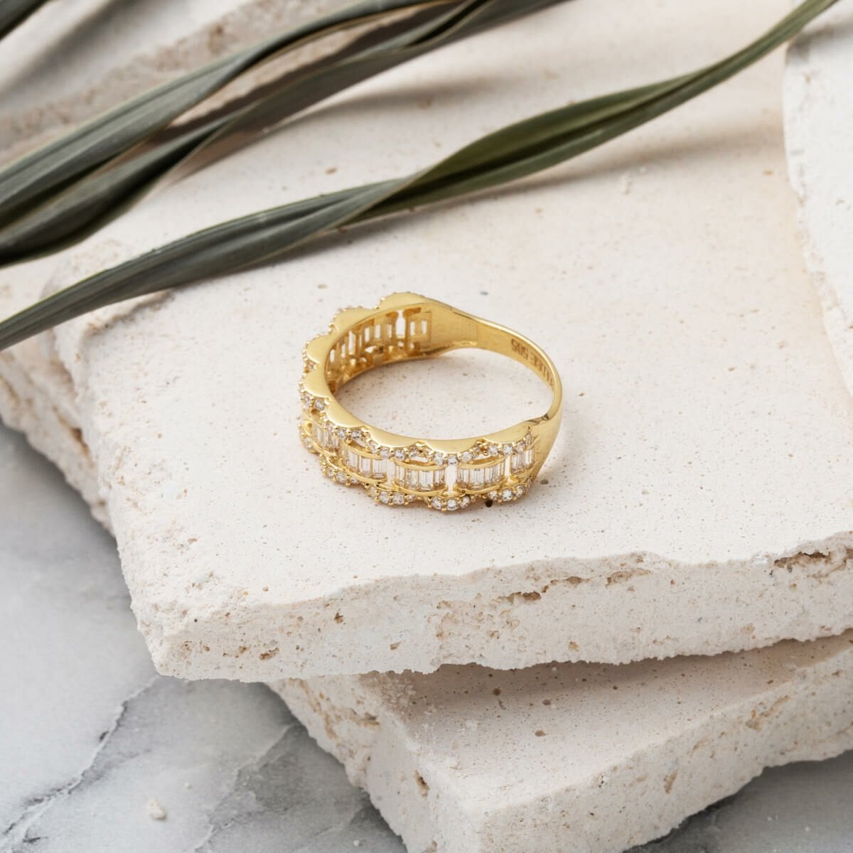 14K Yellow Gold Baguette Half Eternity Cubic Zirconia Ring (2.24 g)