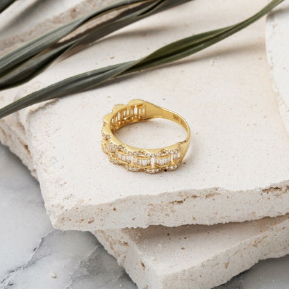 14K Yellow Gold Baguette Half Eternity Cubic Zirconia Ring (2.24 g)