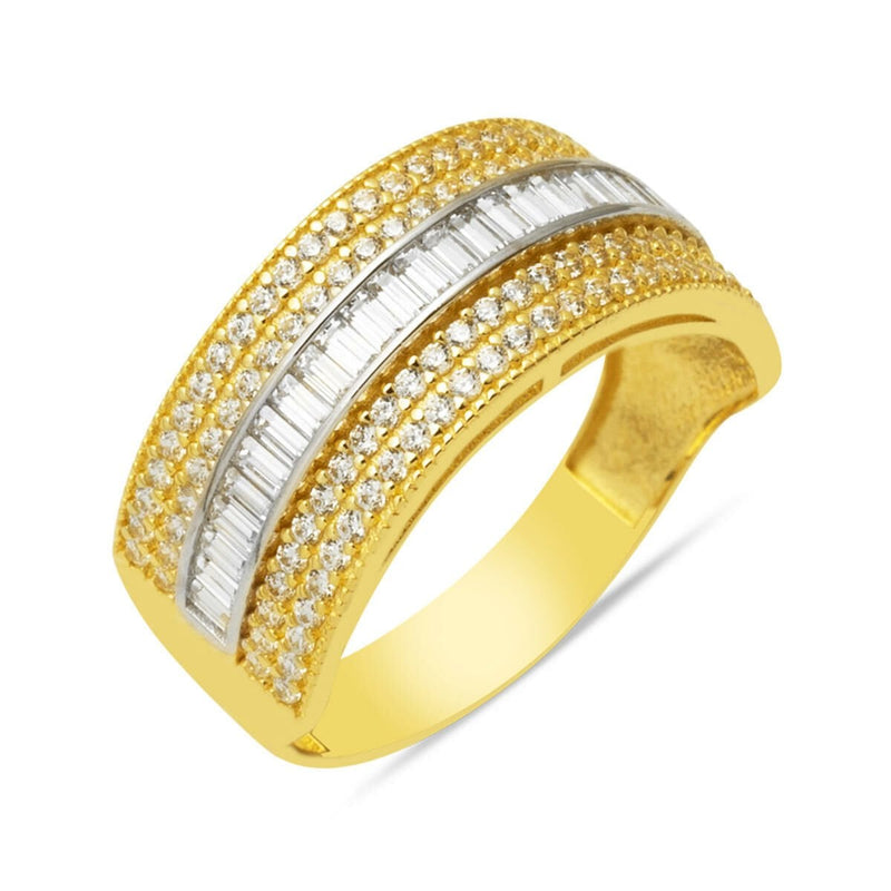 14K Yellow Gold Half Eternity Baguette Two-Tone Cubic Zirconia Ring