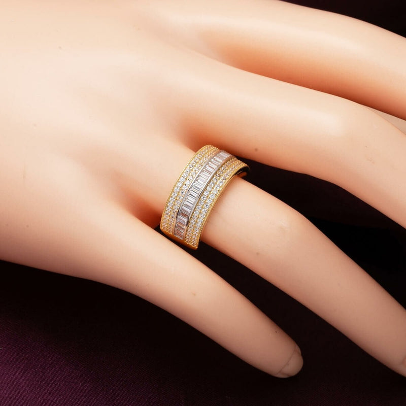 14K Yellow Gold Half Eternity Baguette Two-Tone Cubic Zirconia Ring