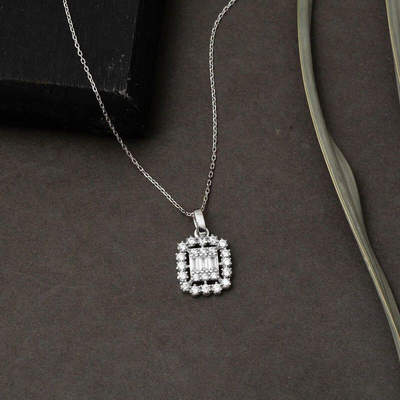 14K White Gold Minimalist Baguette Cubic Zirconia Necklace