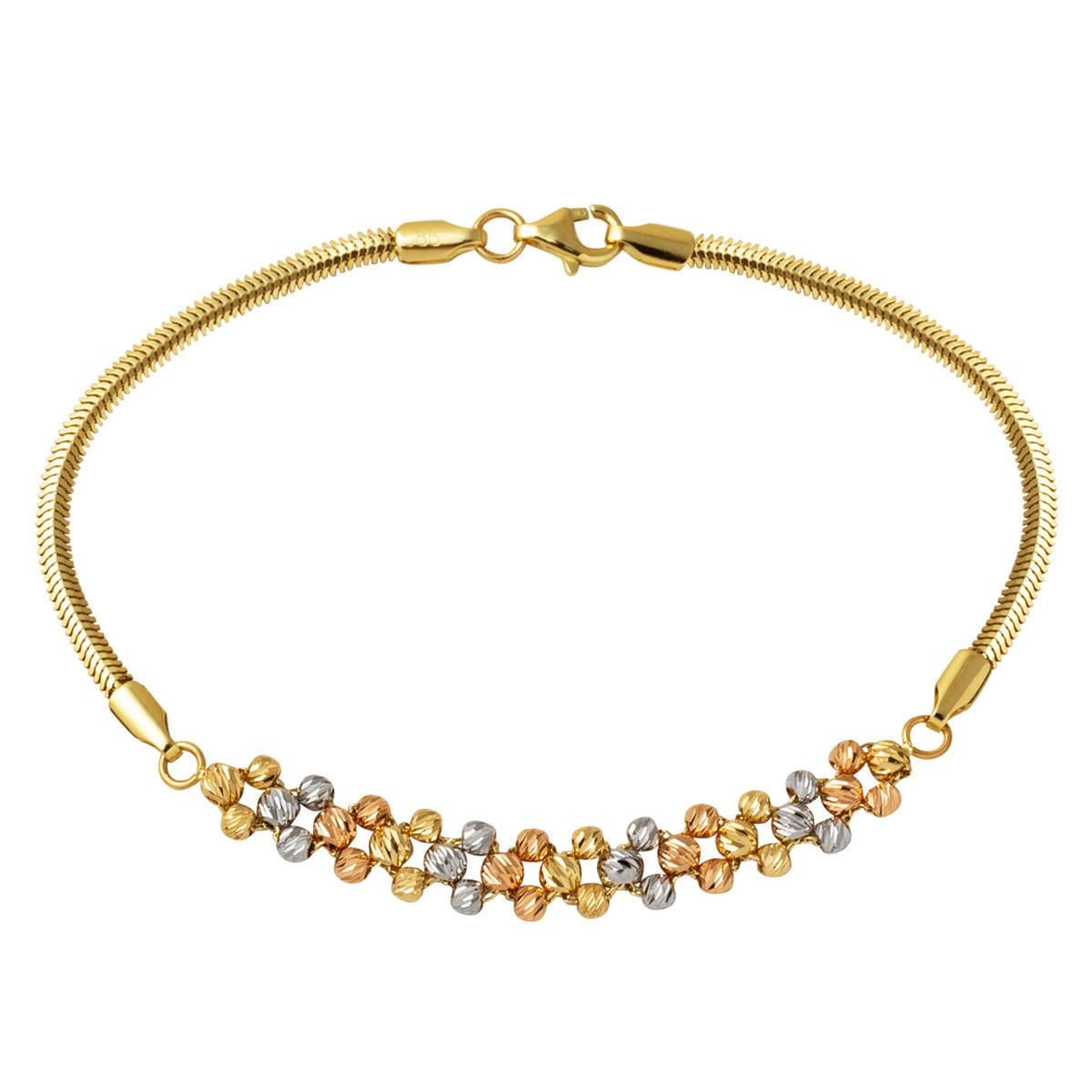 14K Yellow Gold Herringbone Chain Colored Gold Bead Bracelet
