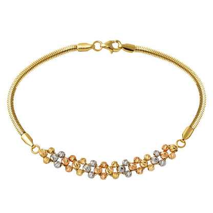 14K Yellow Gold Herringbone Chain Colored Gold Bead Bracelet