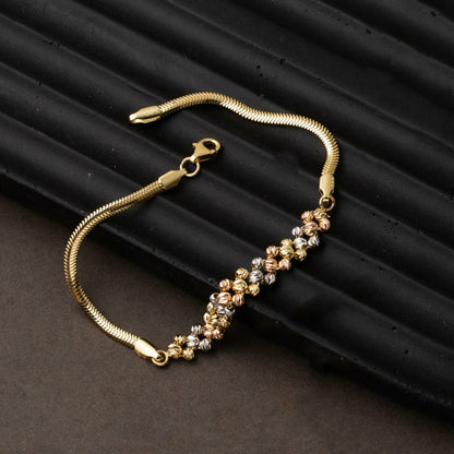 14K Yellow Gold Herringbone Chain Colored Gold Bead Bracelet