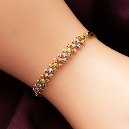 14K Yellow Gold Herringbone Chain Colored Gold Bead Bracelet