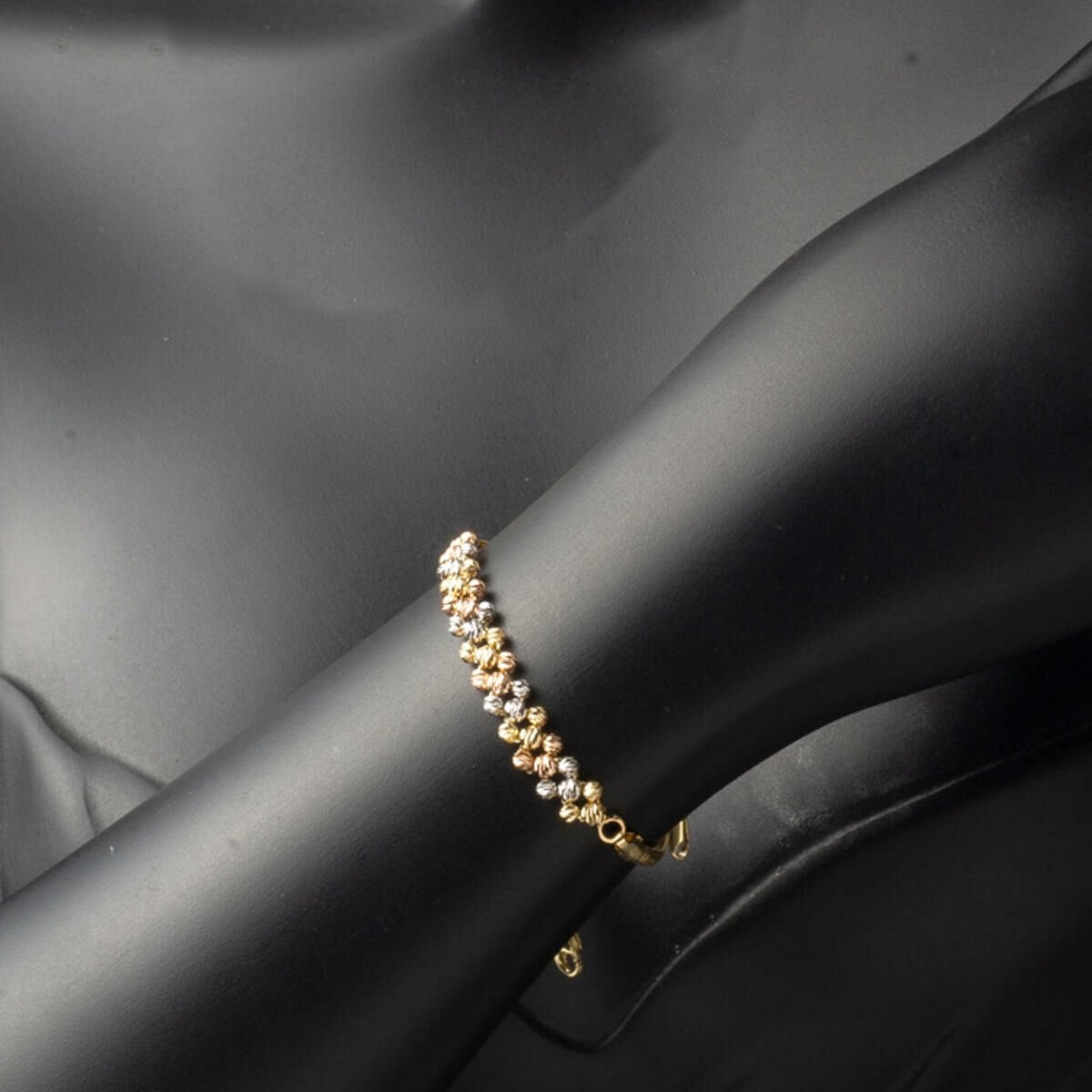 14K Yellow Gold Herringbone Chain Colored Gold Bead Bracelet