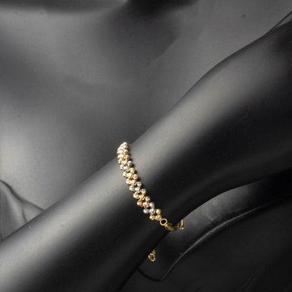 14K Yellow Gold Herringbone Chain Colored Gold Bead Bracelet
