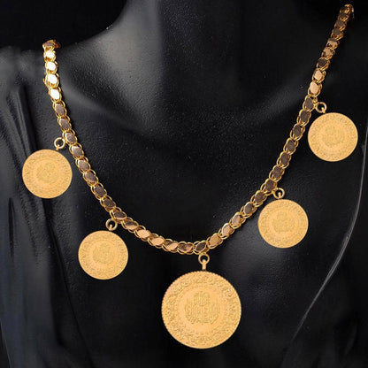 14K Yellow Gold Five Stackable Charm Chain Necklace 50 cm