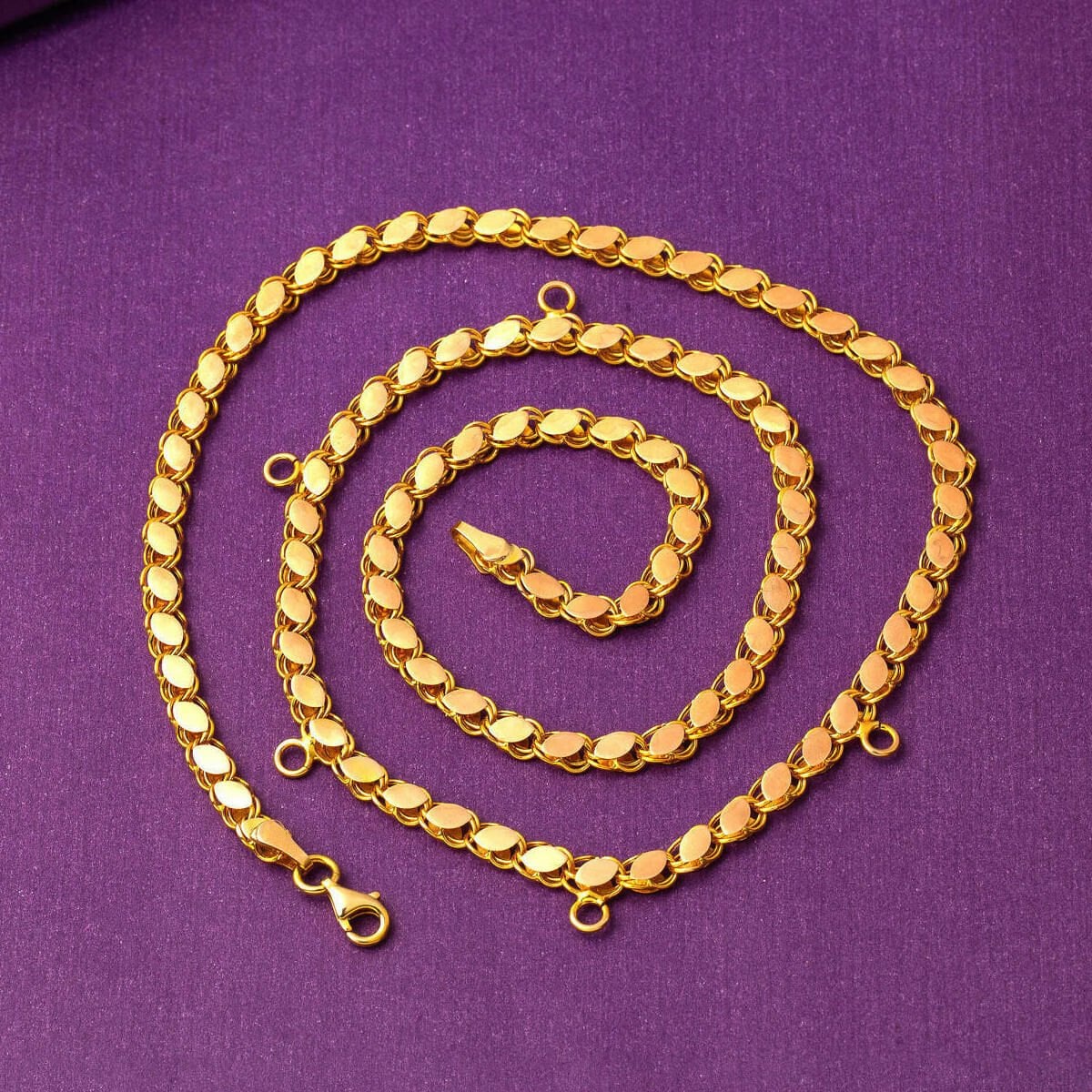 14K Yellow Gold Five Stackable Charm Chain Necklace 50 cm