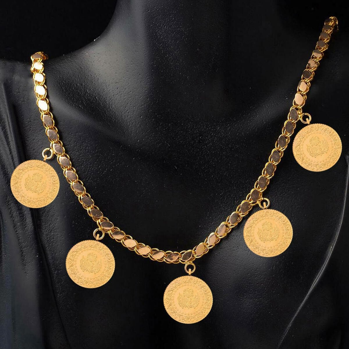 14K Yellow Gold Five Stackable Charm Chain Necklace 50 cm