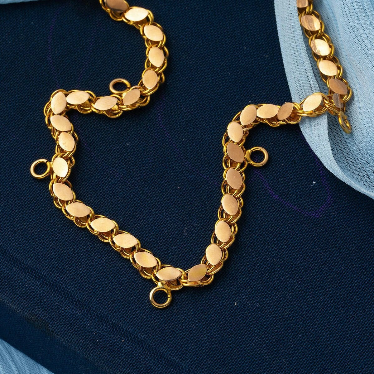 14K Yellow Gold Five Stackable Charm Chain Necklace 50 cm