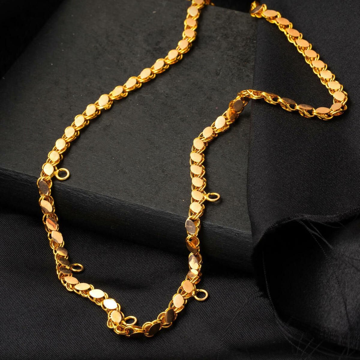 14K Yellow Gold Five Stackable Charm Chain Necklace 50 cm