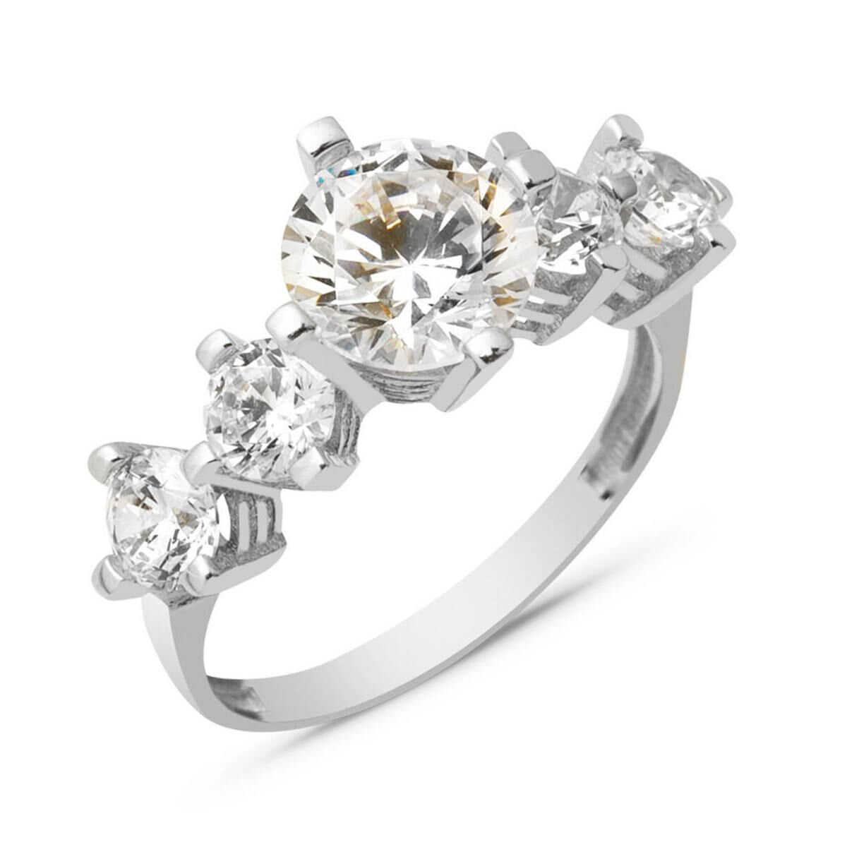 14K White Gold Five Stone Cubic Zirconia Ring