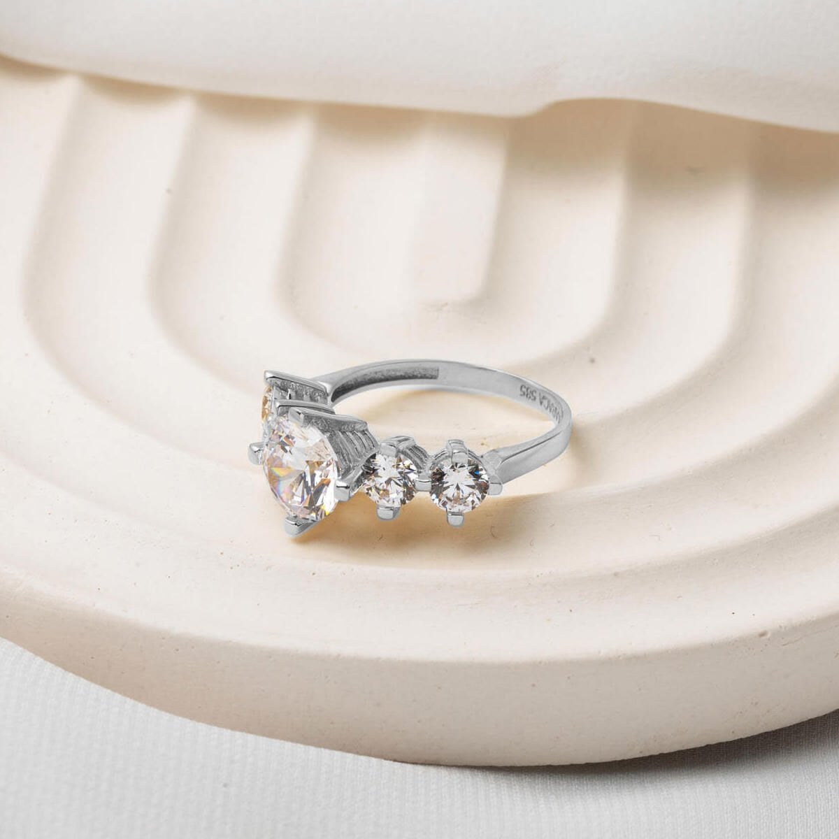 14K White Gold Five Stone Cubic Zirconia Ring