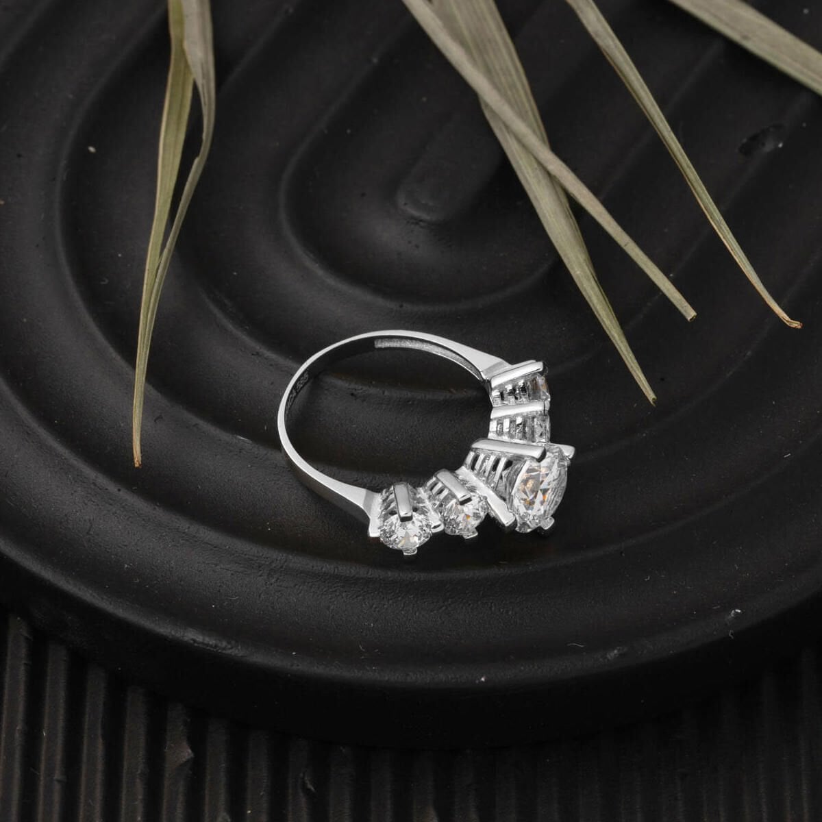 14K White Gold Five Stone Cubic Zirconia Ring