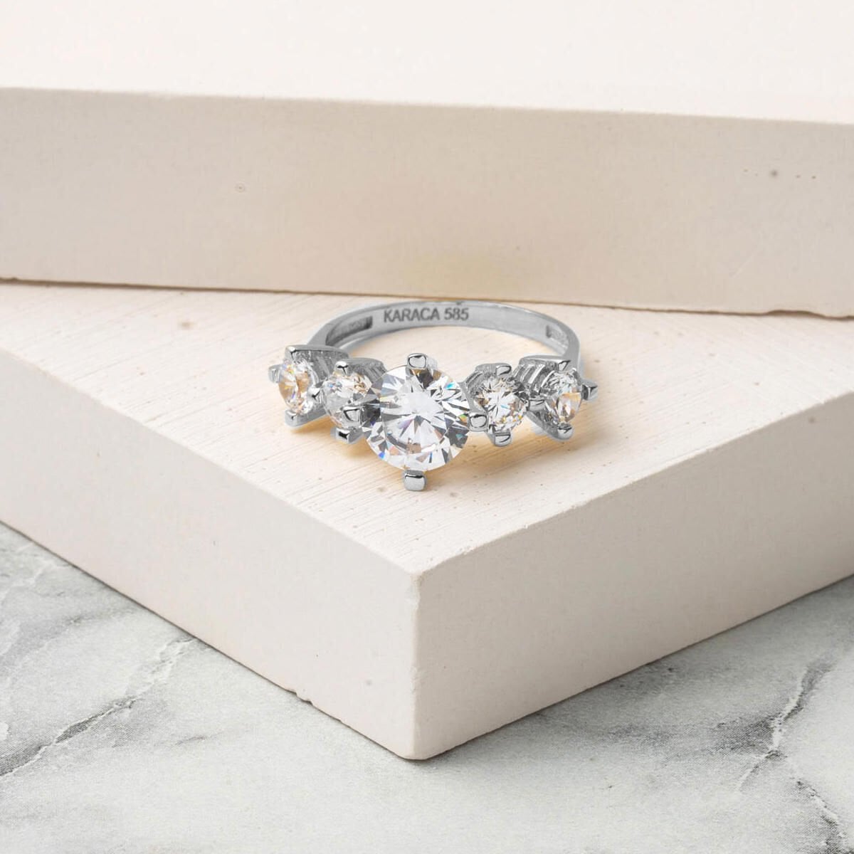 14K White Gold Five Stone Cubic Zirconia Ring