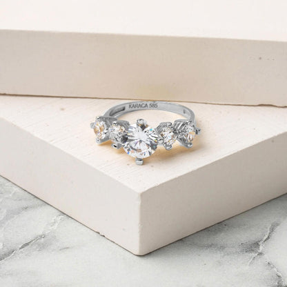 14K White Gold Five Stone Cubic Zirconia Ring