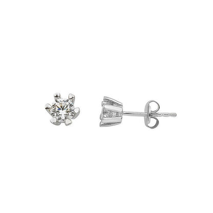 14K White Gold Six Prong Solitaire Cubic Zirconia Earrings