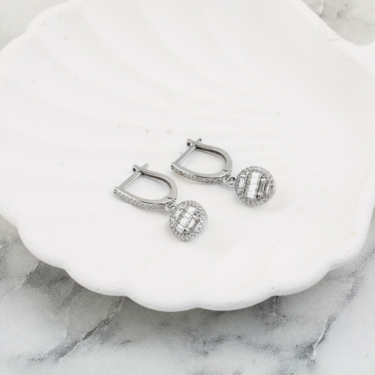 14K White Gold Baguette Cubic Zirconia Earrings