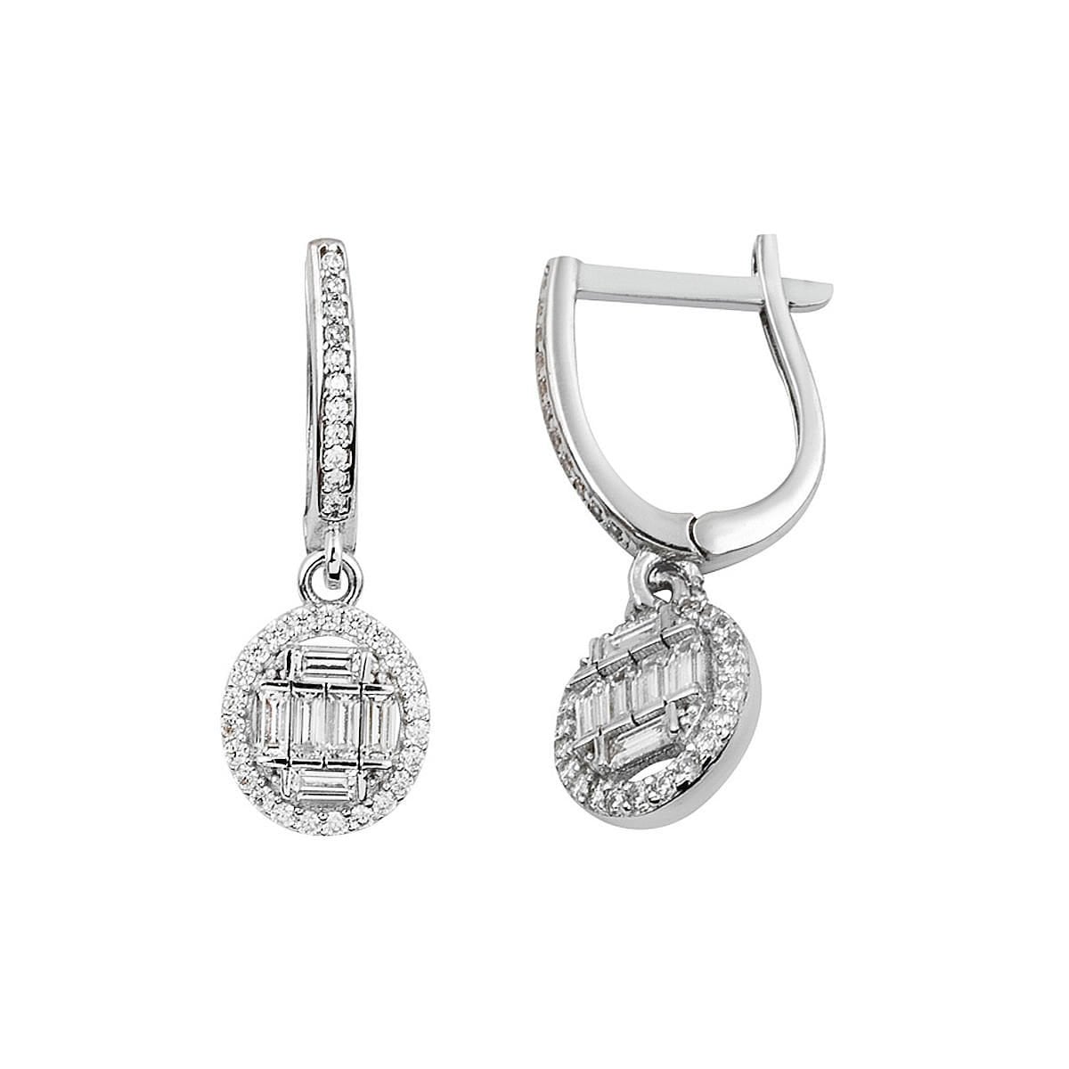 14K White Gold Baguette Cubic Zirconia Earrings