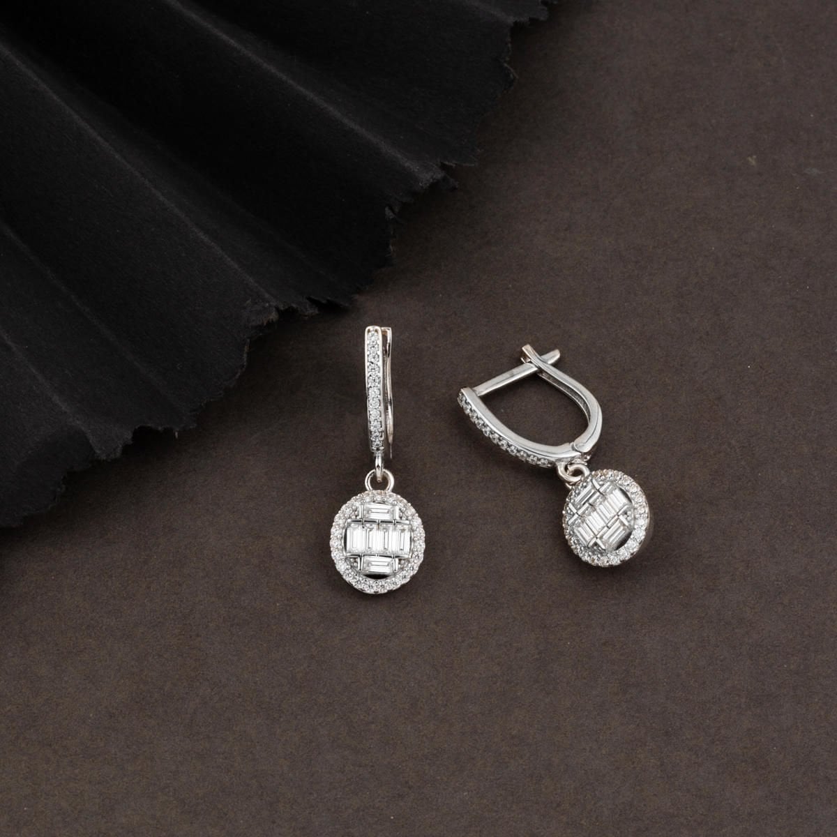 14K White Gold Baguette Cubic Zirconia Earrings