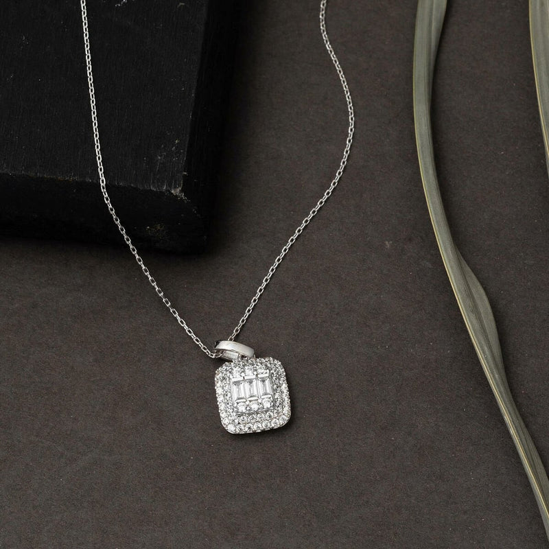 14K White Gold Baguette Cubic Zirconia Necklace (2.35 g)