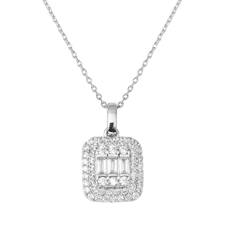 14K White Gold Baguette Cubic Zirconia Necklace (2.35 g)