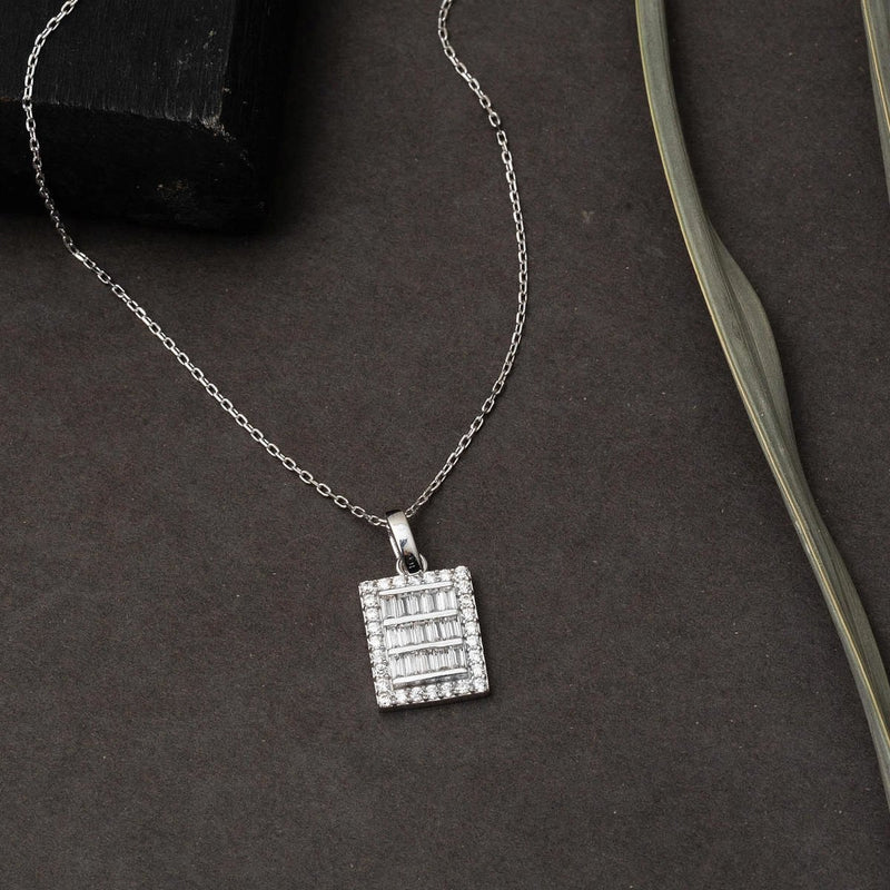 14K White Gold Minimalist Baguette Cubic Zirconia Necklace (2.18 g)