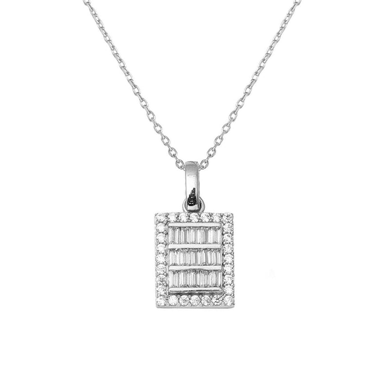 14K White Gold Minimalist Baguette Cubic Zirconia Necklace (2.18 g)