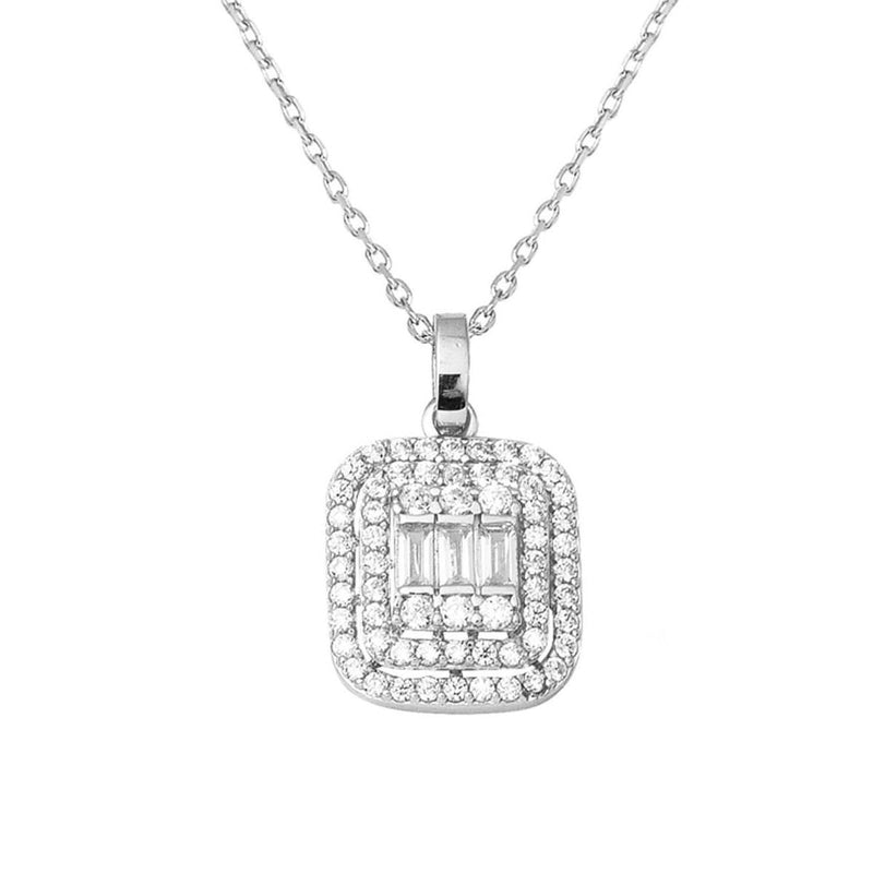 14K White Gold Baguette Cubic Zirconia Necklace
