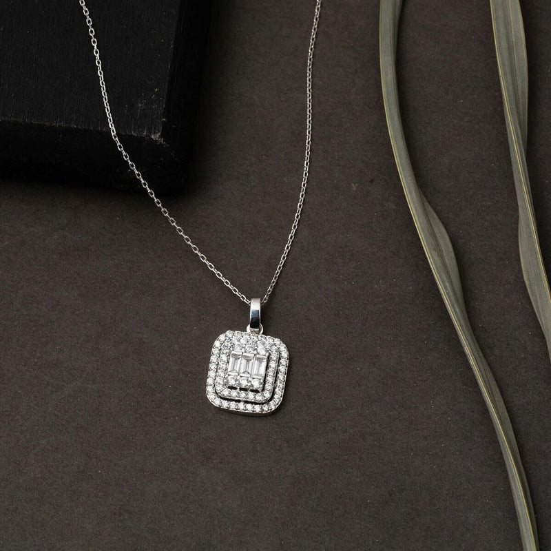 14K White Gold Baguette Cubic Zirconia Necklace