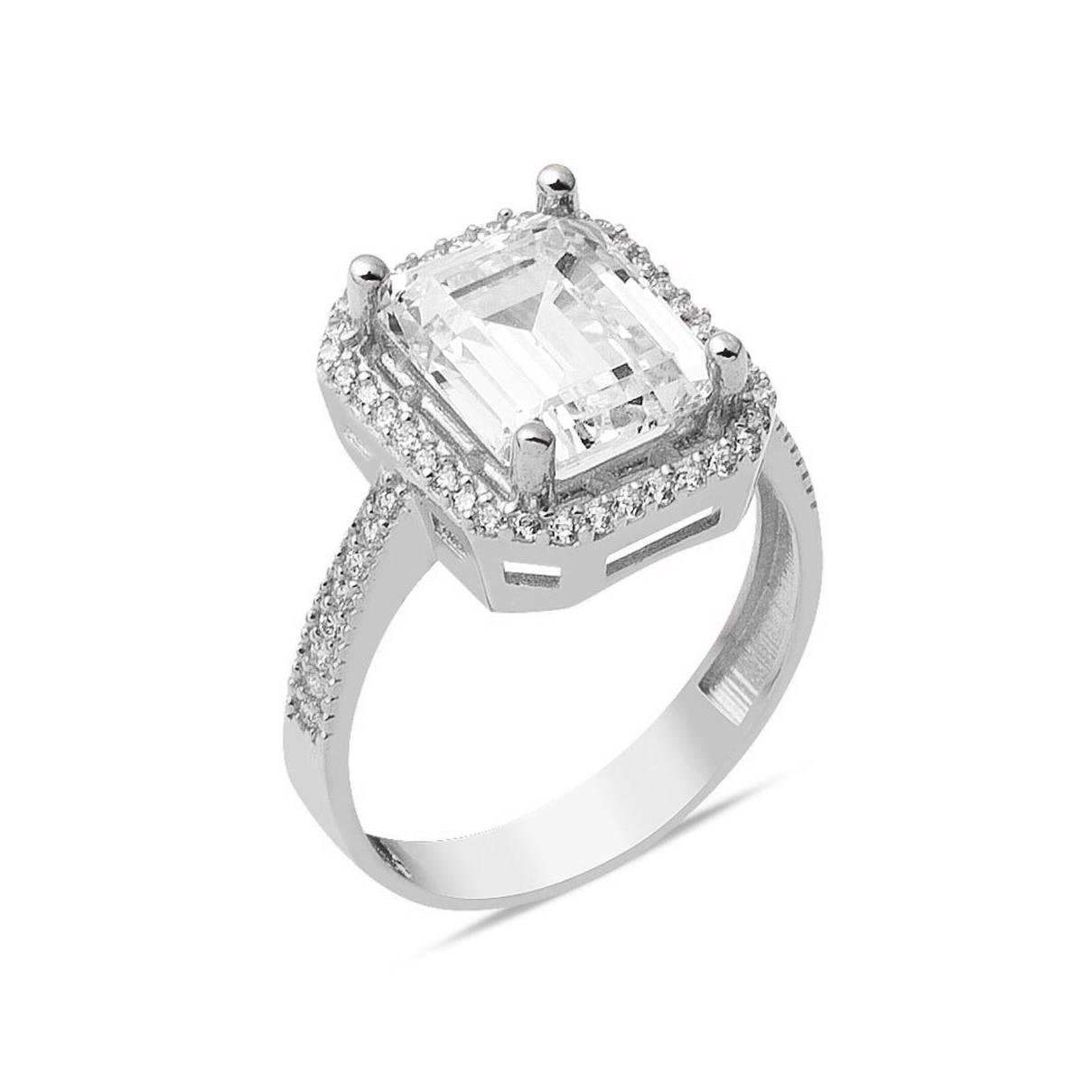 14K White Gold Baguette Cubic Zirconia Ring (4.29 g)
