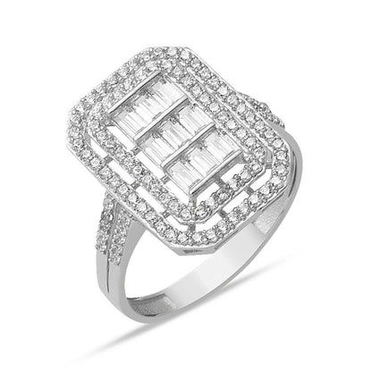 14K White Gold Baguette Cubic Zirconia Ring (2.71 g)
