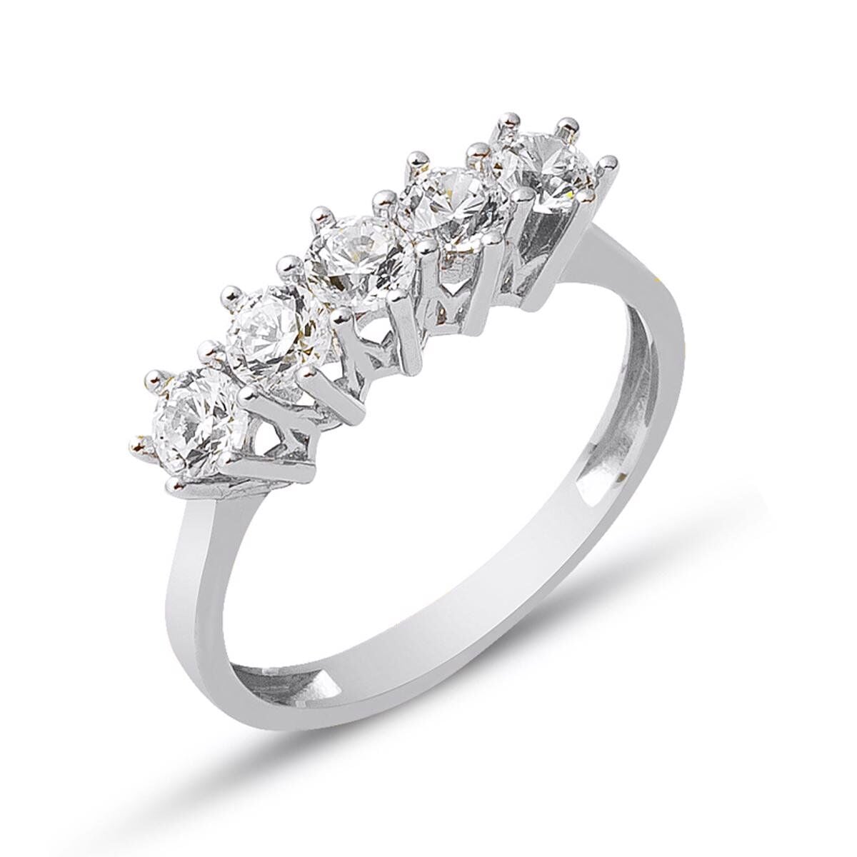 14K White Gold Five Stone Cubic Zirconia Ring (2.43 g)