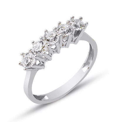 14K White Gold Five Stone Cubic Zirconia Ring (2.43 g)
