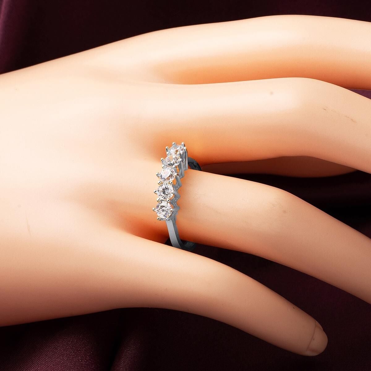 14K White Gold Five Stone Cubic Zirconia Ring (2.43 g)
