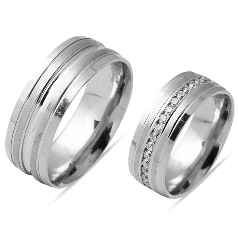 14K White Gold Double Wedding Band Cubic Zirconia Ring