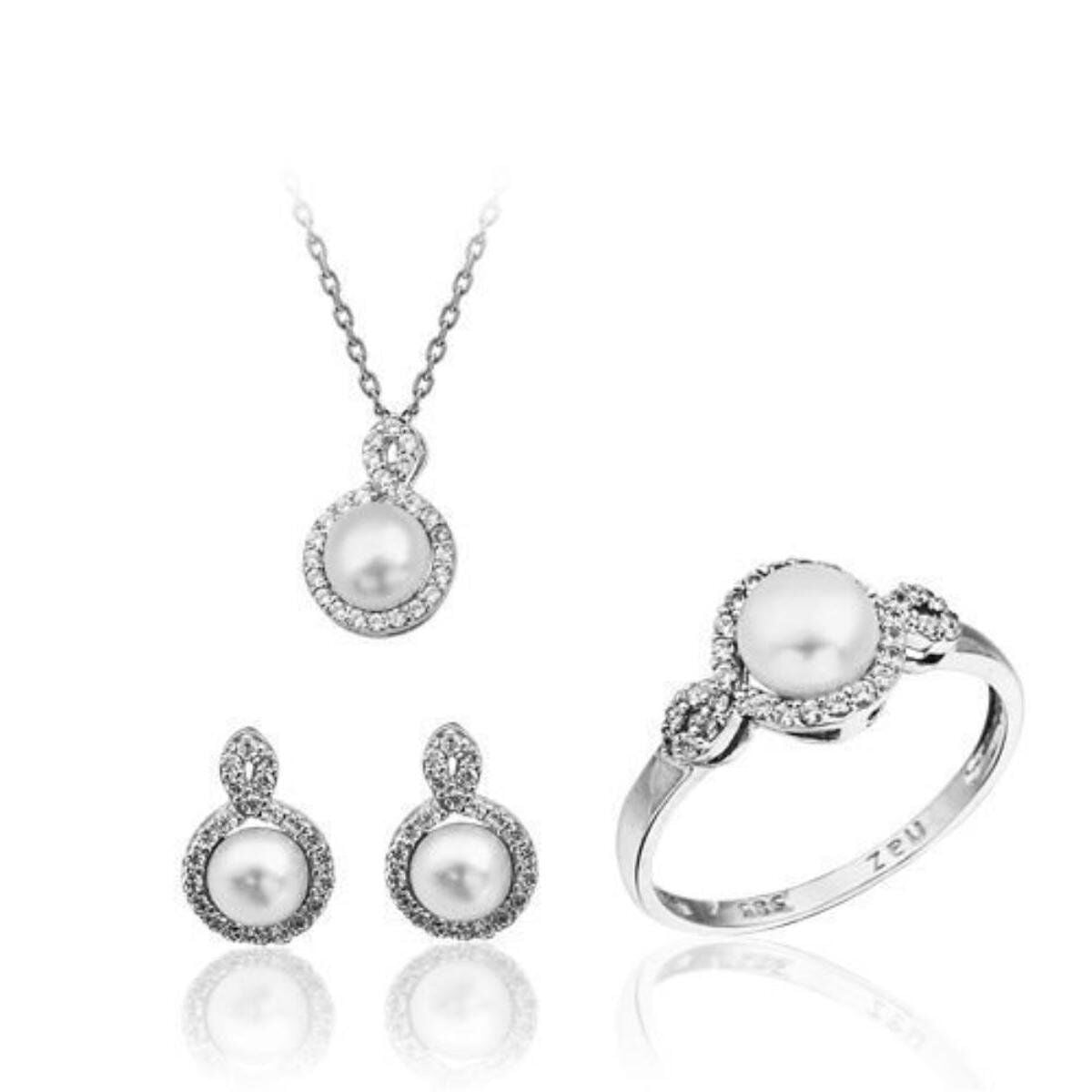 14K White Gold Engagement Pearl Jewelry Set