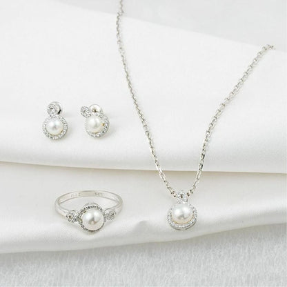 14K White Gold Engagement Pearl Jewelry Set
